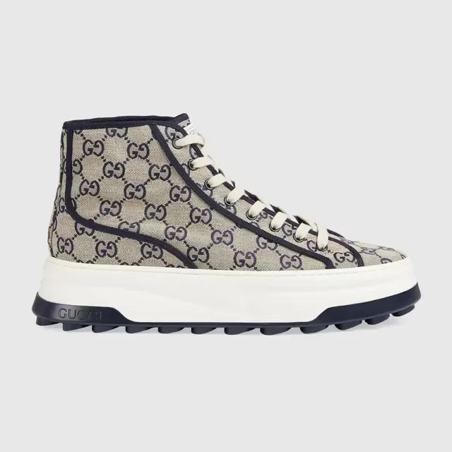 Gucci Screener Beige and Navy GG Monogram High-Top Lifestyle Sneakers 3