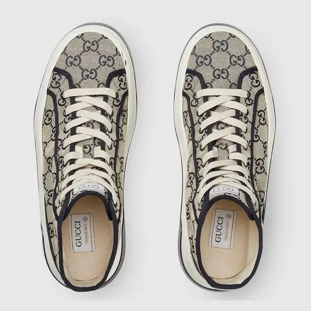 Gucci Screener Beige and Navy GG Monogram High-Top Lifestyle Sneakers 4