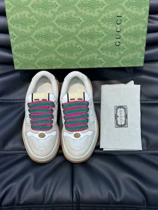 Gucci Screener Beige Multicolor GG Monogram Canvas Padded Collar Lifestyle Sneakers 3