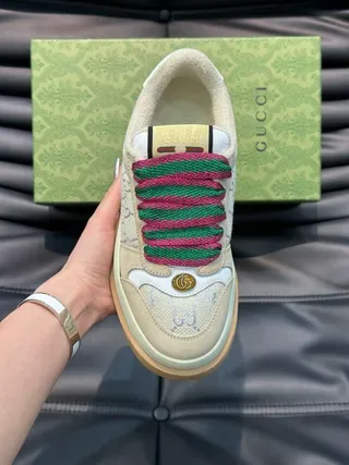 Gucci Screener Beige Multicolor GG Monogram Canvas Padded Collar Lifestyle Sneakers 5