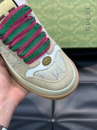 Gucci Screener Beige Multicolor GG Monogram Canvas Padded Collar Lifestyle Sneakers 7