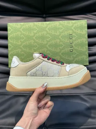 Gucci Screener Beige Multicolor GG Monogram Canvas Padded Collar Lifestyle Sneakers 8