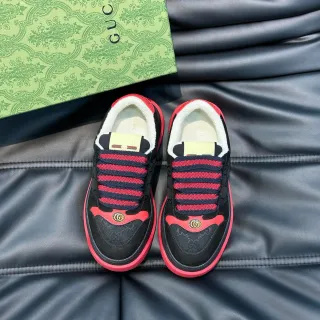 Gucci Screener Black and Red Striped Knit Strap Lifestyle Sneakers