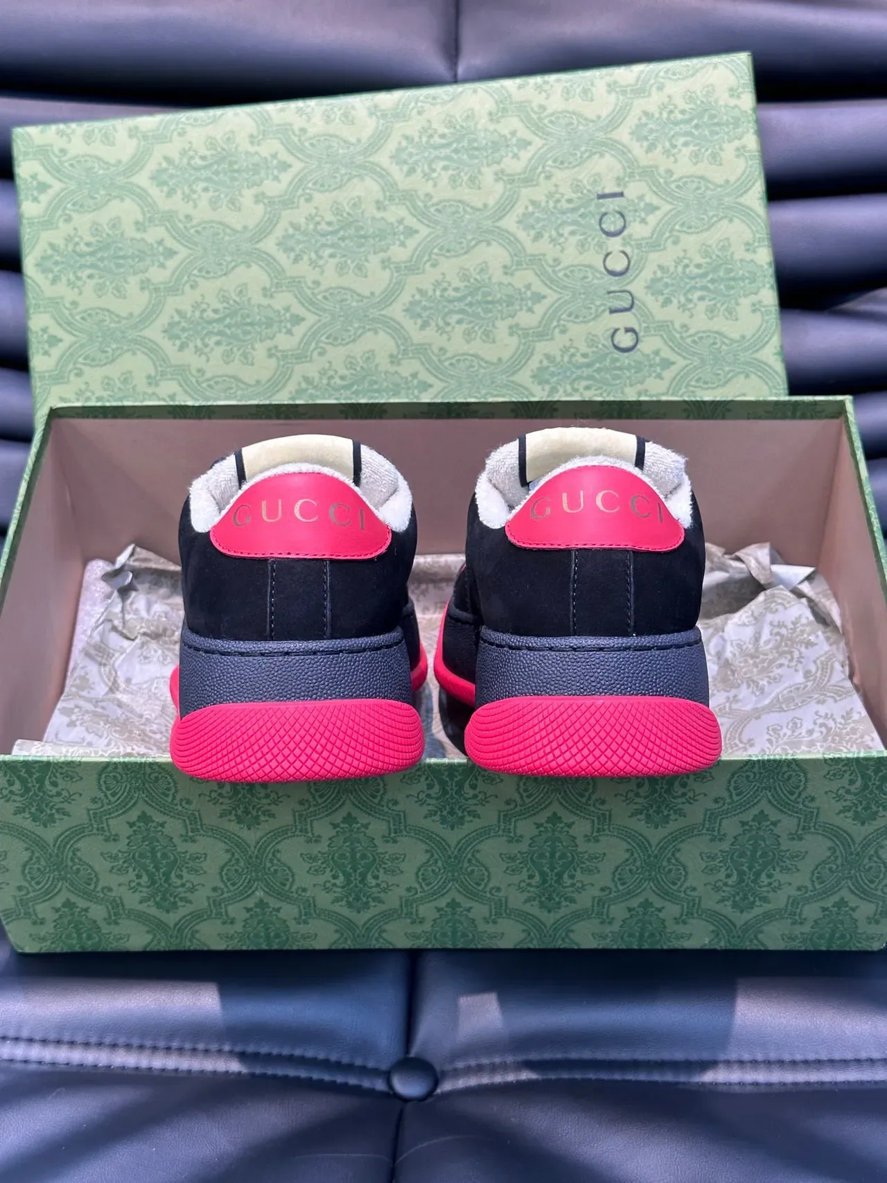Gucci Screener Black and Red Striped Knit Strap Lifestyle Sneakers 4