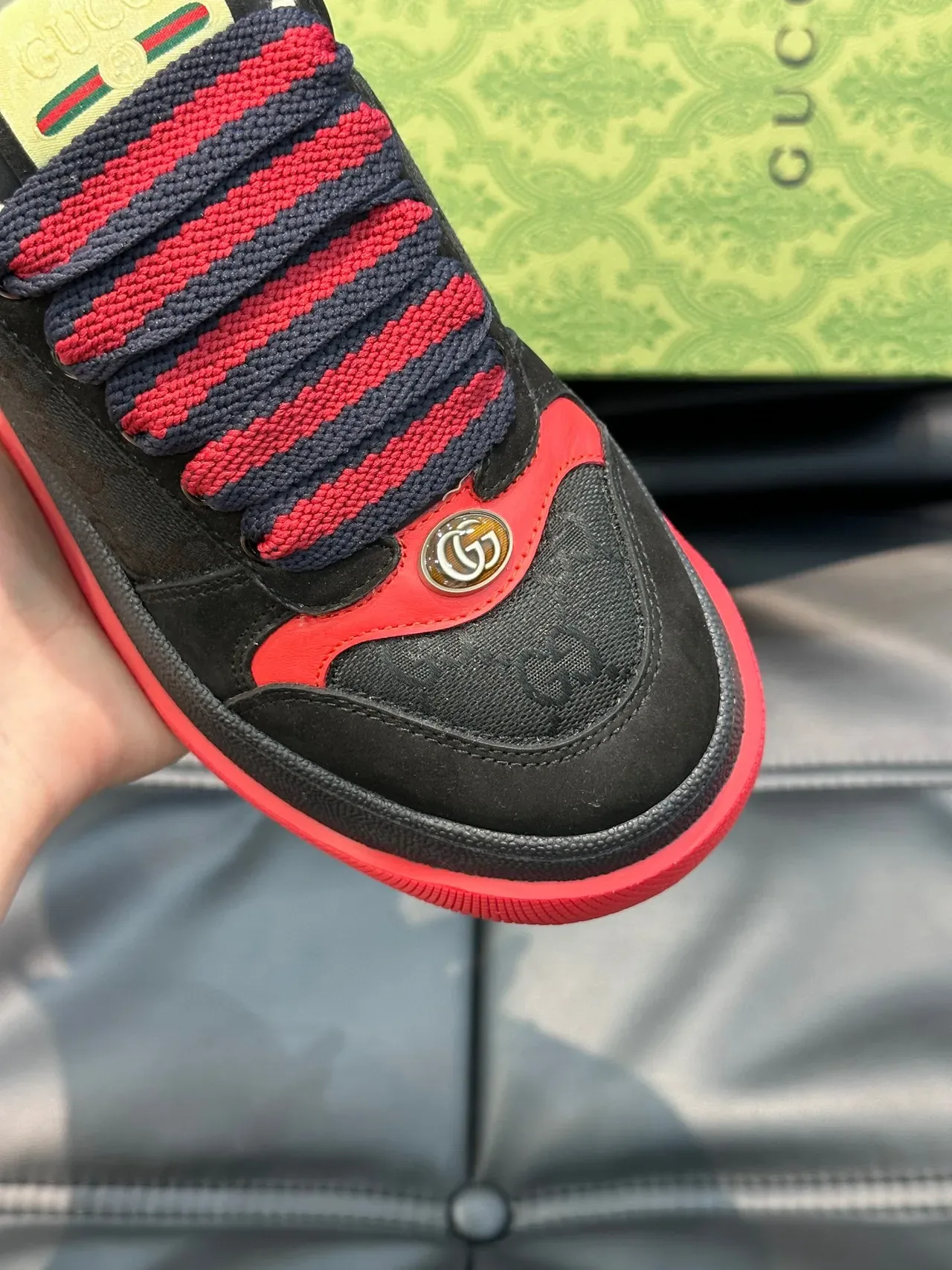 Gucci Screener Black and Red Striped Knit Strap Lifestyle Sneakers 6