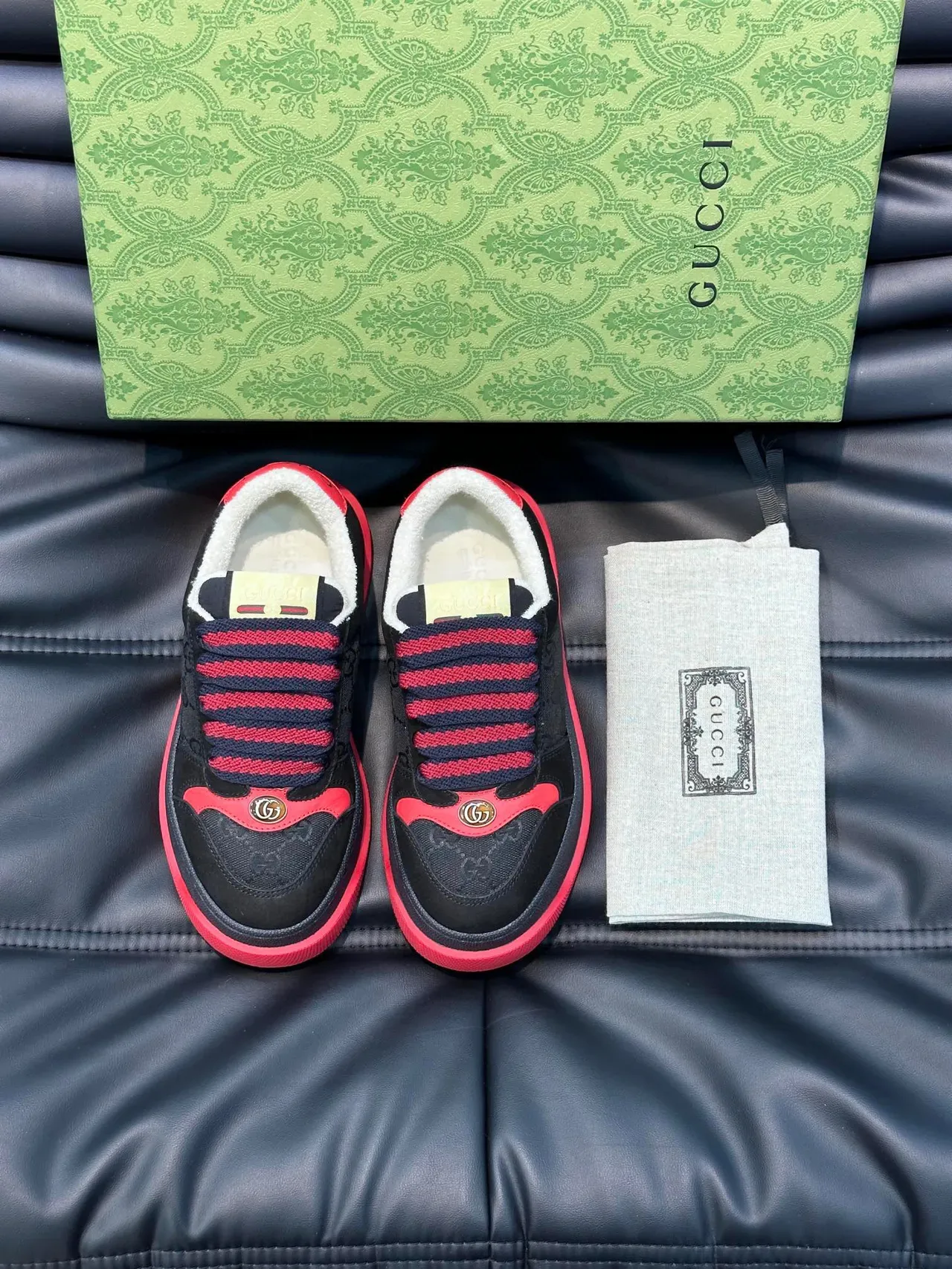 Gucci Screener Black and Red Striped Knit Strap Lifestyle Sneakers 9