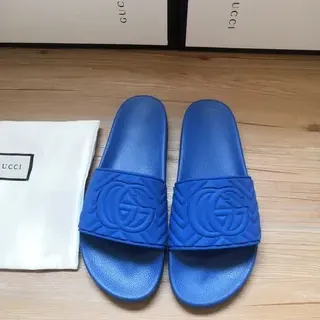 Gucci Screener Blue Embossed GG Monogram Slippers