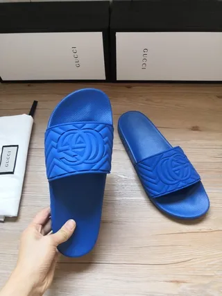 Gucci Screener Blue Embossed GG Monogram Slippers 3