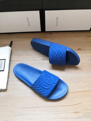 Gucci Screener Blue Embossed GG Monogram Slippers 4
