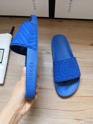 Gucci Screener Blue Embossed GG Monogram Slippers 6