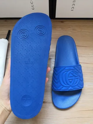Gucci Screener Blue Embossed GG Monogram Slippers 7
