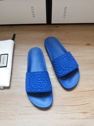 Gucci Screener Blue Embossed GG Monogram Slippers 8