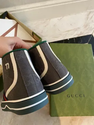 Gucci Screener Charcoal Gray Web Stripe High-Top Lifestyle Sneakers 4