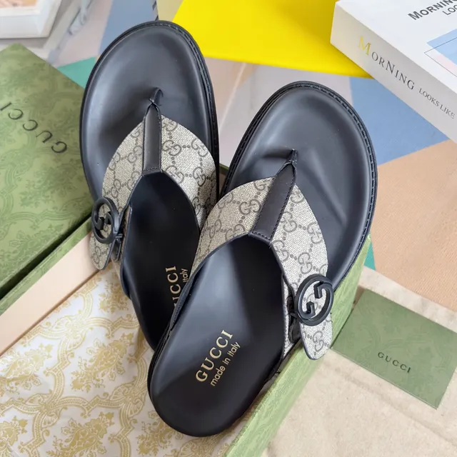 Gucci Screener GG Monogram Beige and Black Slippers 5