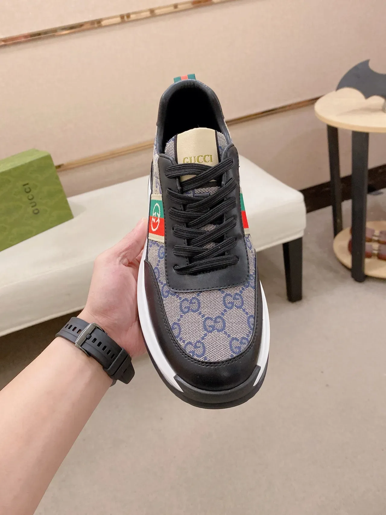 Gucci Screener GG Monogram Canvas and Leather Black Red Green Web Lifestyle Sneakers 2