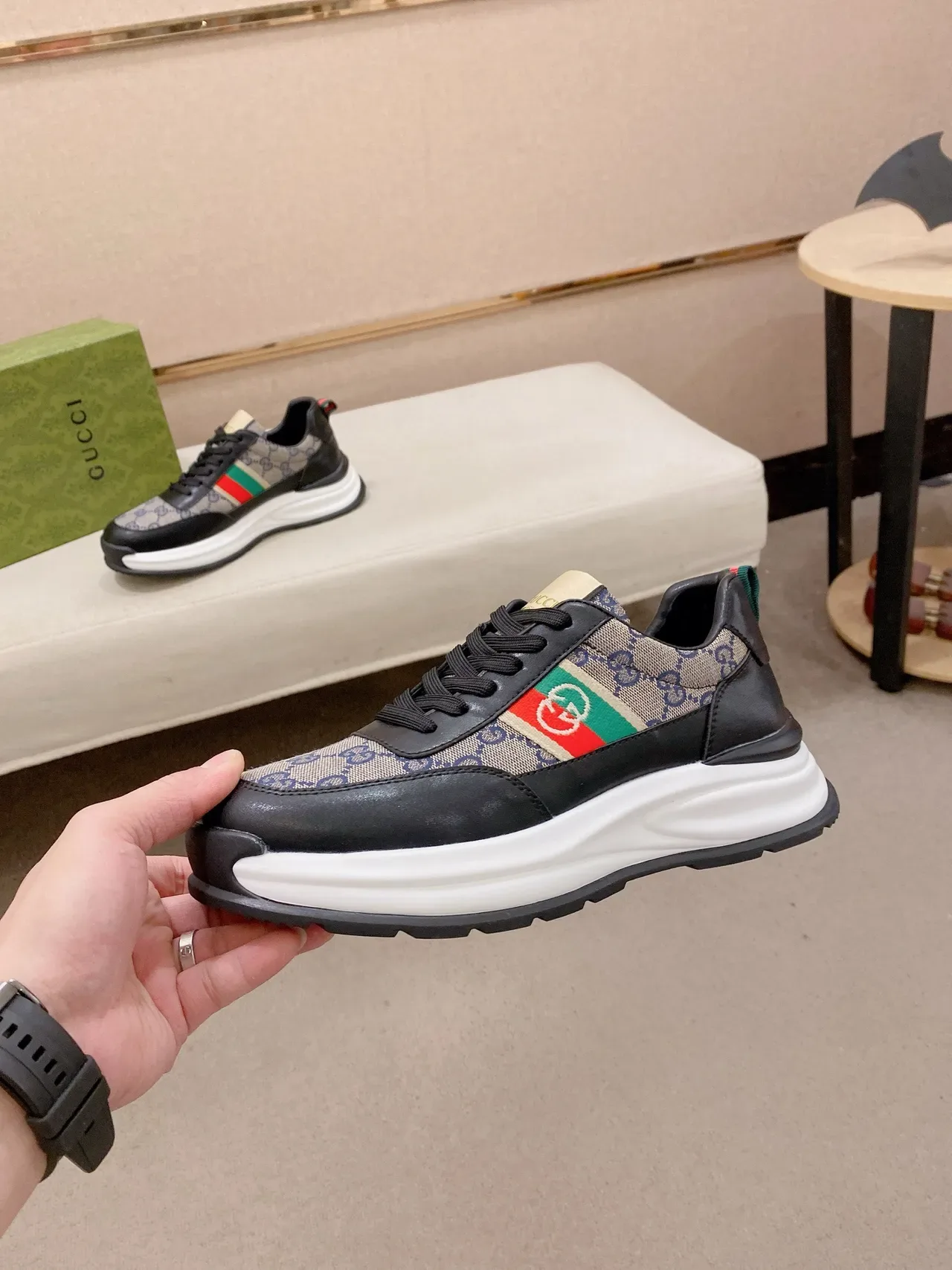 Gucci Screener GG Monogram Canvas and Leather Black Red Green Web Lifestyle Sneakers 3