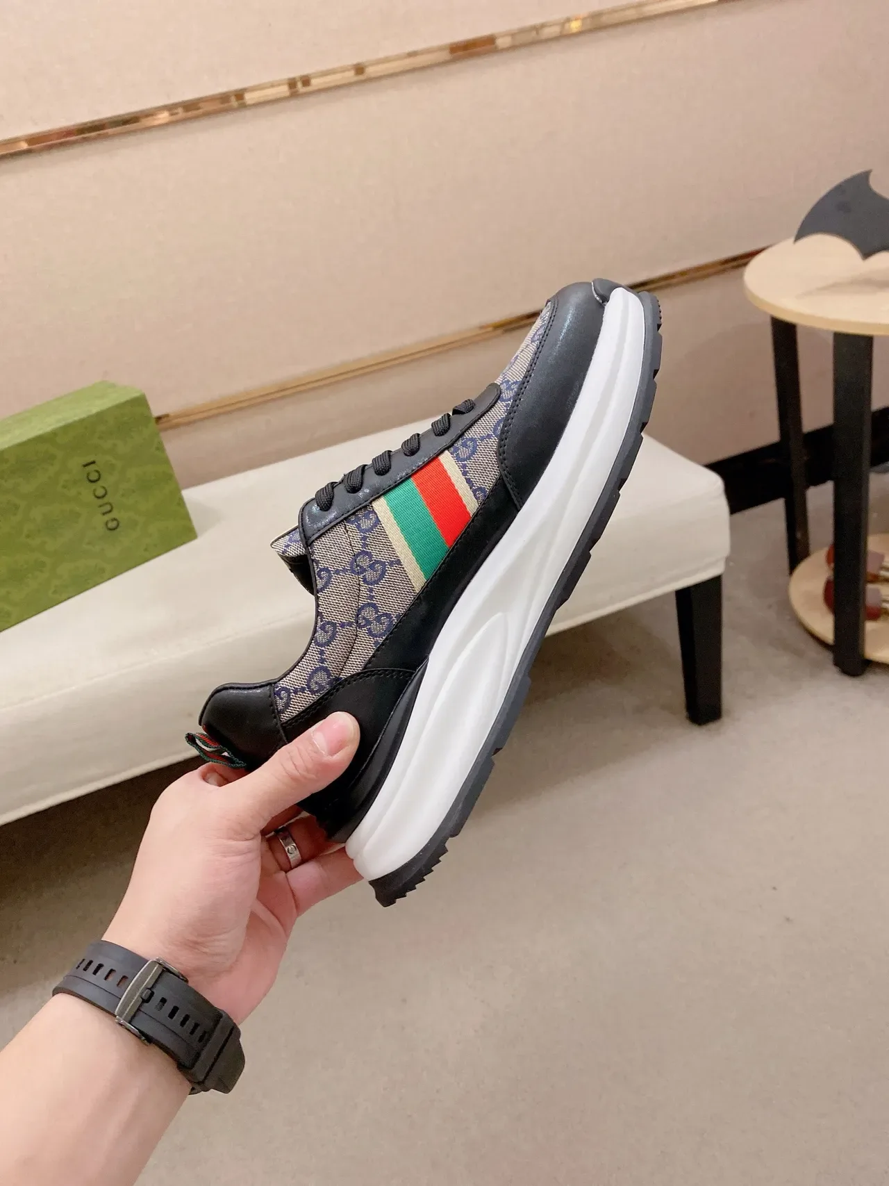 Gucci Screener GG Monogram Canvas and Leather Black Red Green Web Lifestyle Sneakers 5
