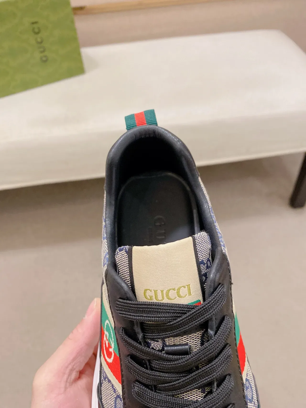 Gucci Screener GG Monogram Canvas and Leather Black Red Green Web Lifestyle Sneakers 6