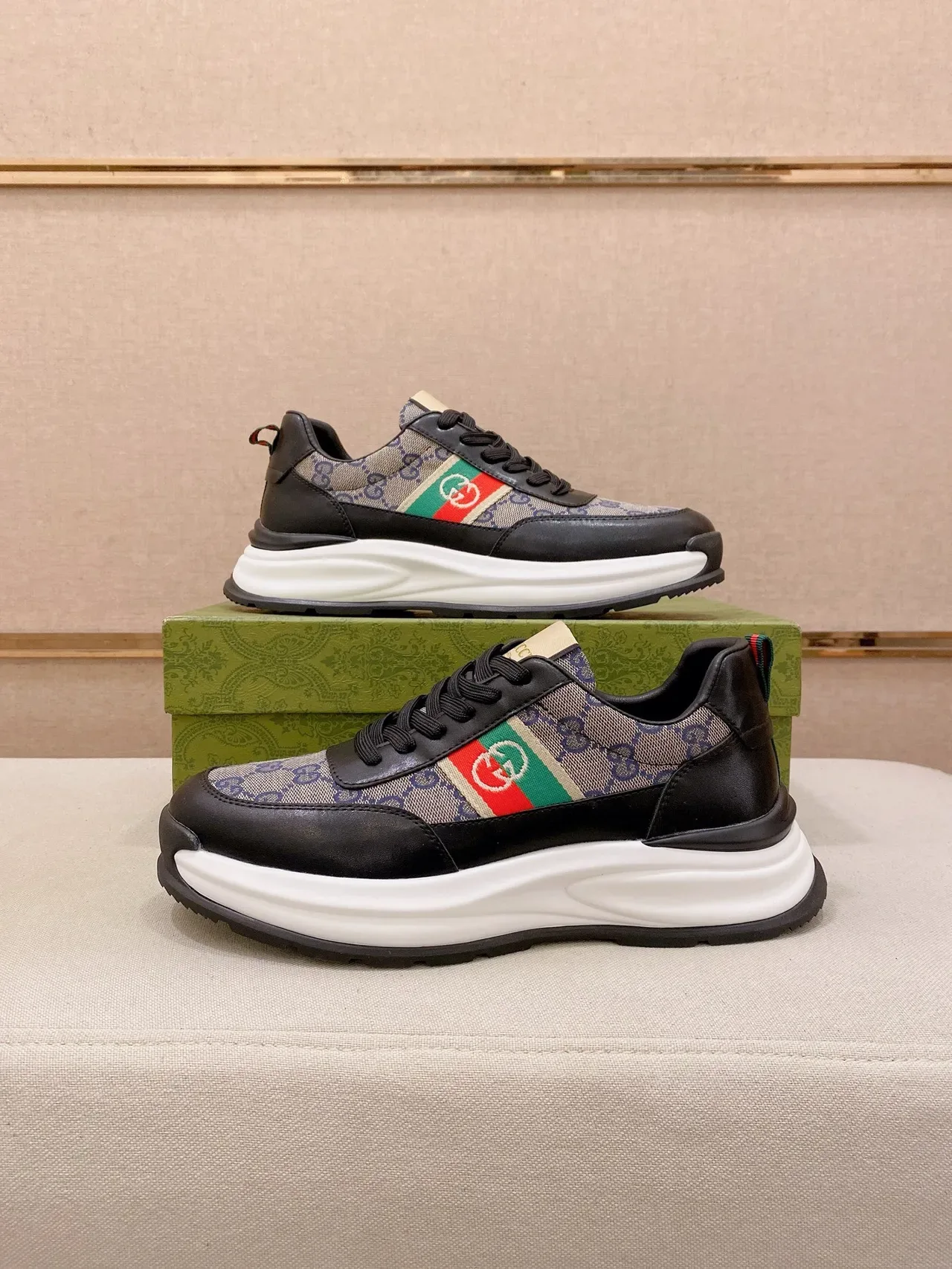 Gucci Screener GG Monogram Canvas and Leather Black Red Green Web Lifestyle Sneakers 7