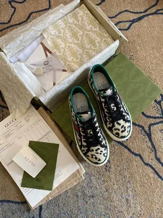 Gucci Screener Leopard-Print Knit Lifestyle Sneakers 7