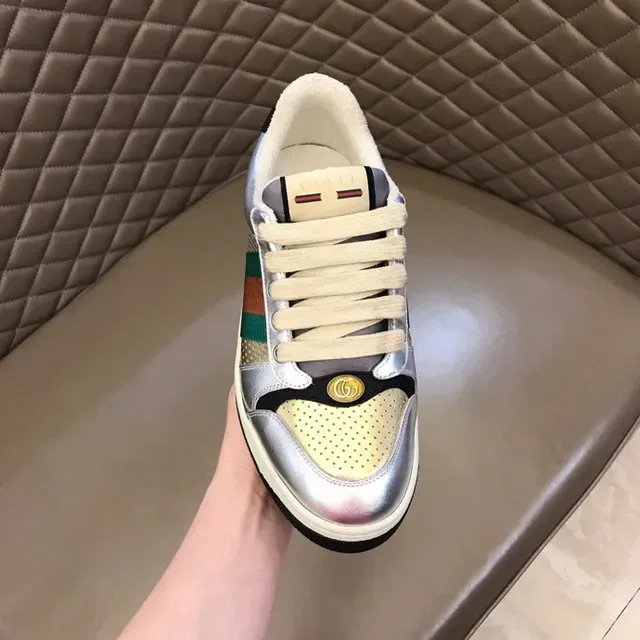 Gucci Screener Metallic Silver Green Orange Web Stripe Lifestyle Sneakers 2