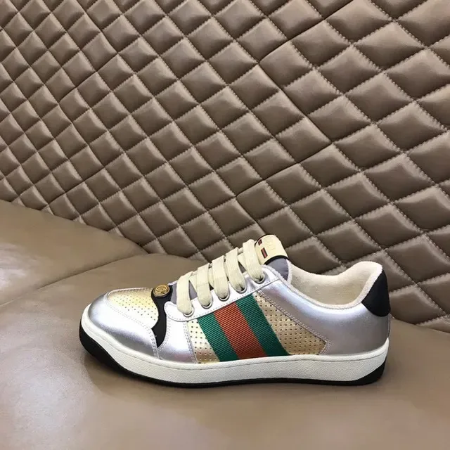 Gucci Screener Metallic Silver Green Orange Web Stripe Lifestyle Sneakers 3