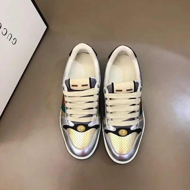 Gucci Screener Metallic Silver Green Orange Web Stripe Lifestyle Sneakers 4