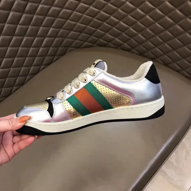 Gucci Screener Metallic Silver Green Orange Web Stripe Lifestyle Sneakers 5