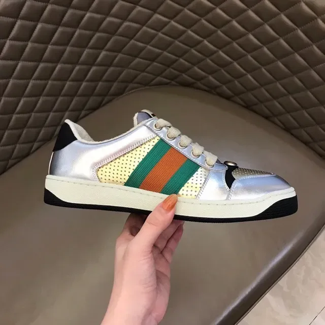Gucci Screener Metallic Silver Green Orange Web Stripe Lifestyle Sneakers 6