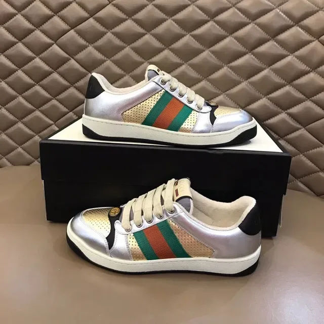 Gucci Screener Metallic Silver Green Orange Web Stripe Lifestyle Sneakers 7