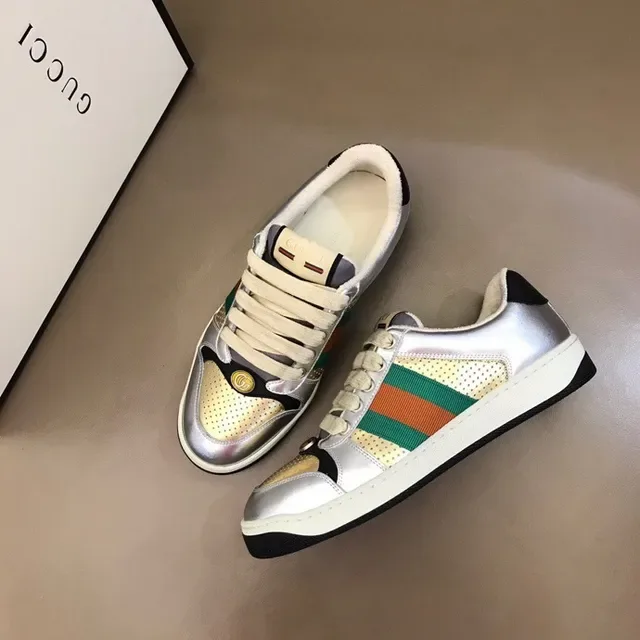 Gucci Screener Metallic Silver Green Orange Web Stripe Lifestyle Sneakers 8