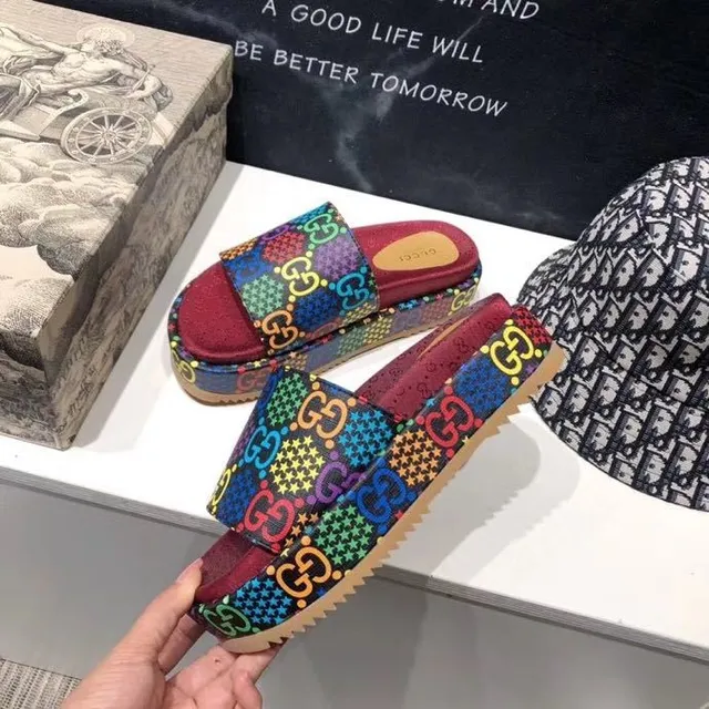 Gucci Screener Multicolor GG Monogram Platform Slippers 1