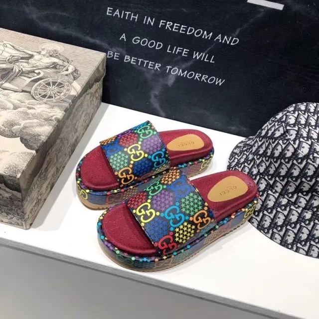 Gucci Screener Multicolor GG Monogram Platform Slippers 2