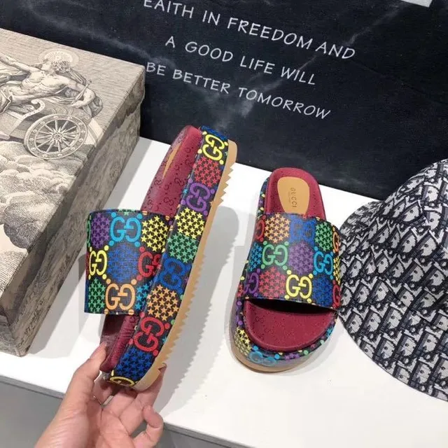 Gucci Screener Multicolor GG Monogram Platform Slippers 5
