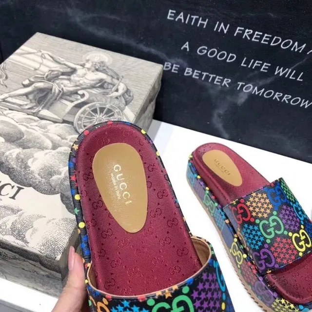 Gucci Screener Multicolor GG Monogram Platform Slippers 7