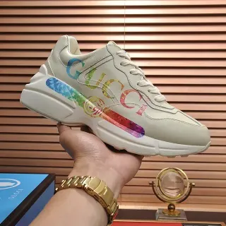 Gucci Screener Off-White Rainbow Graphic Lifestyle Sneakers