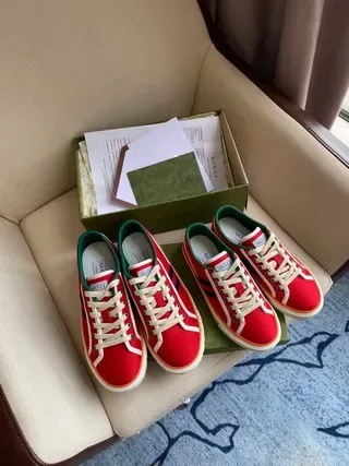 Gucci Screener Red Green Canvas Upper Double Navy Stripe Lifestyle Sneakers 4