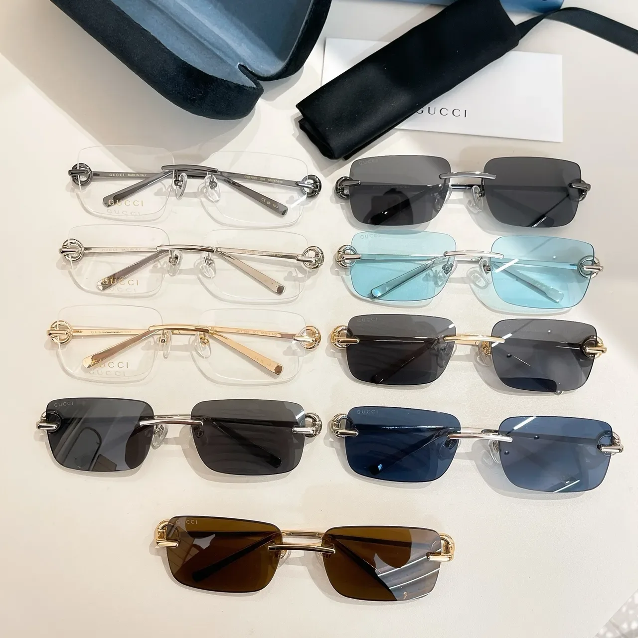 Gucci Screener Silver Transparent Rimless Rectangular Sunglasses 9