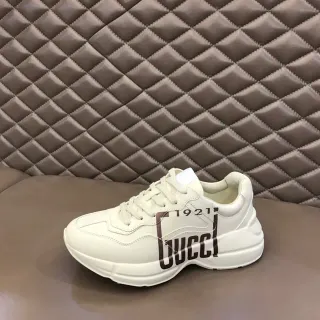 Gucci Screener White Brown Chunky Sole Leather Upper Lifestyle Sneakers