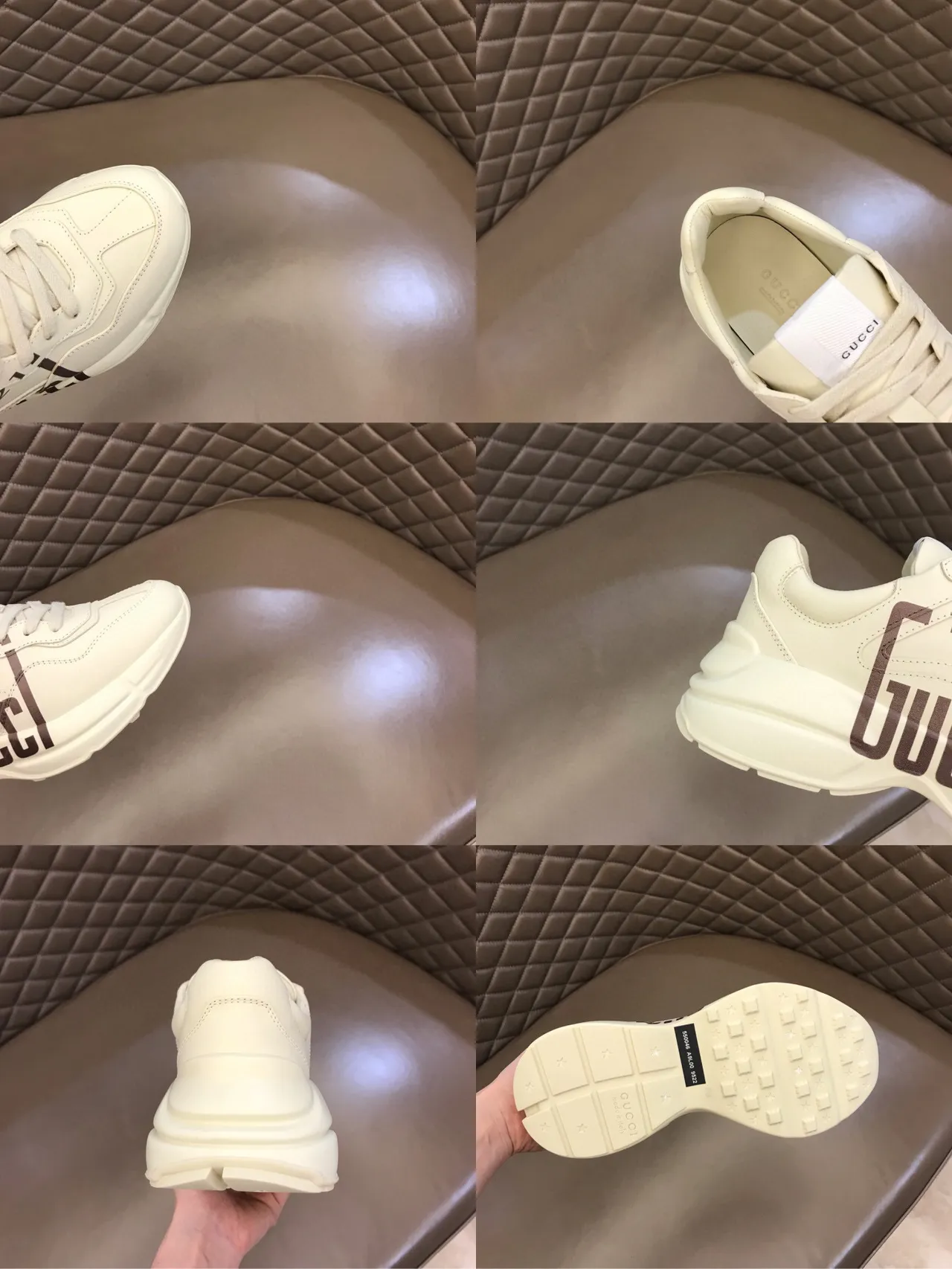 Gucci Screener White Brown Chunky Sole Leather Upper Lifestyle Sneakers 2