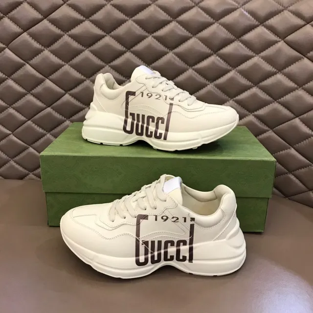 Gucci Screener White Brown Chunky Sole Leather Upper Lifestyle Sneakers 7
