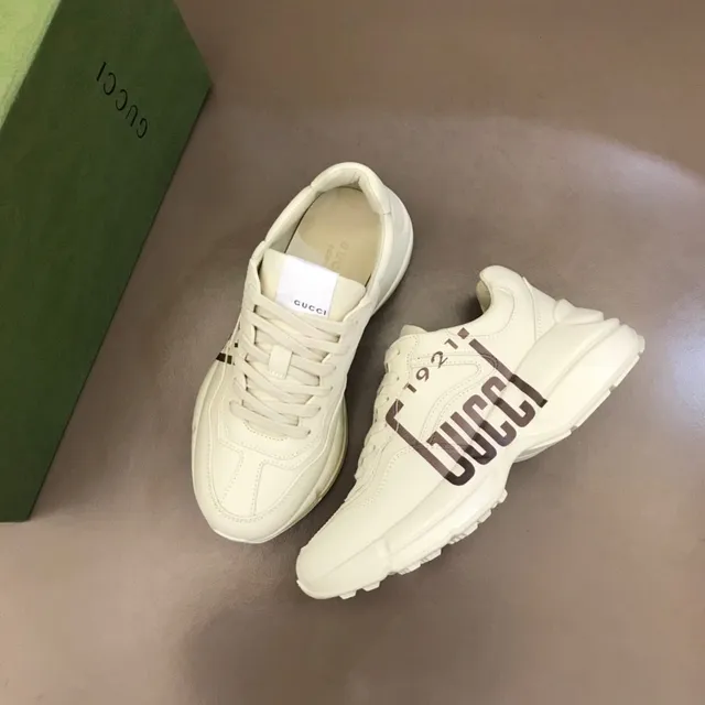 Gucci Screener White Brown Chunky Sole Leather Upper Lifestyle Sneakers 8