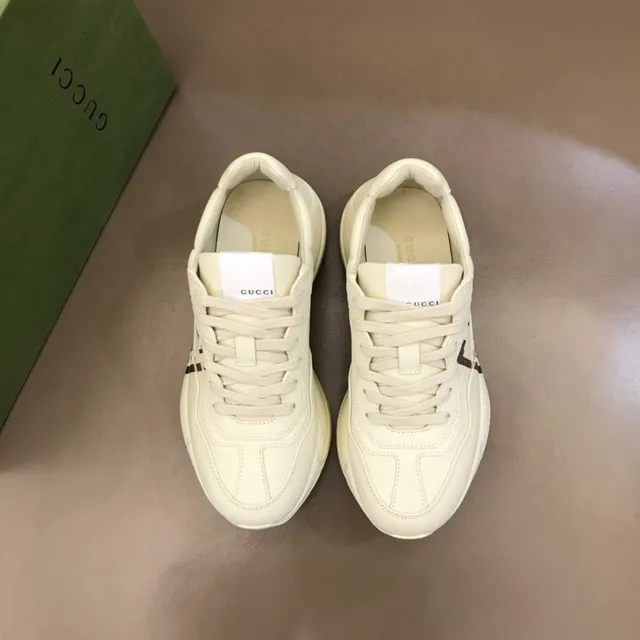 Gucci Screener White Brown Chunky Sole Leather Upper Lifestyle Sneakers 9