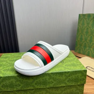 Gucci स्क्रीनर सफेद हरा लाल जाली पट्टी चप्पल