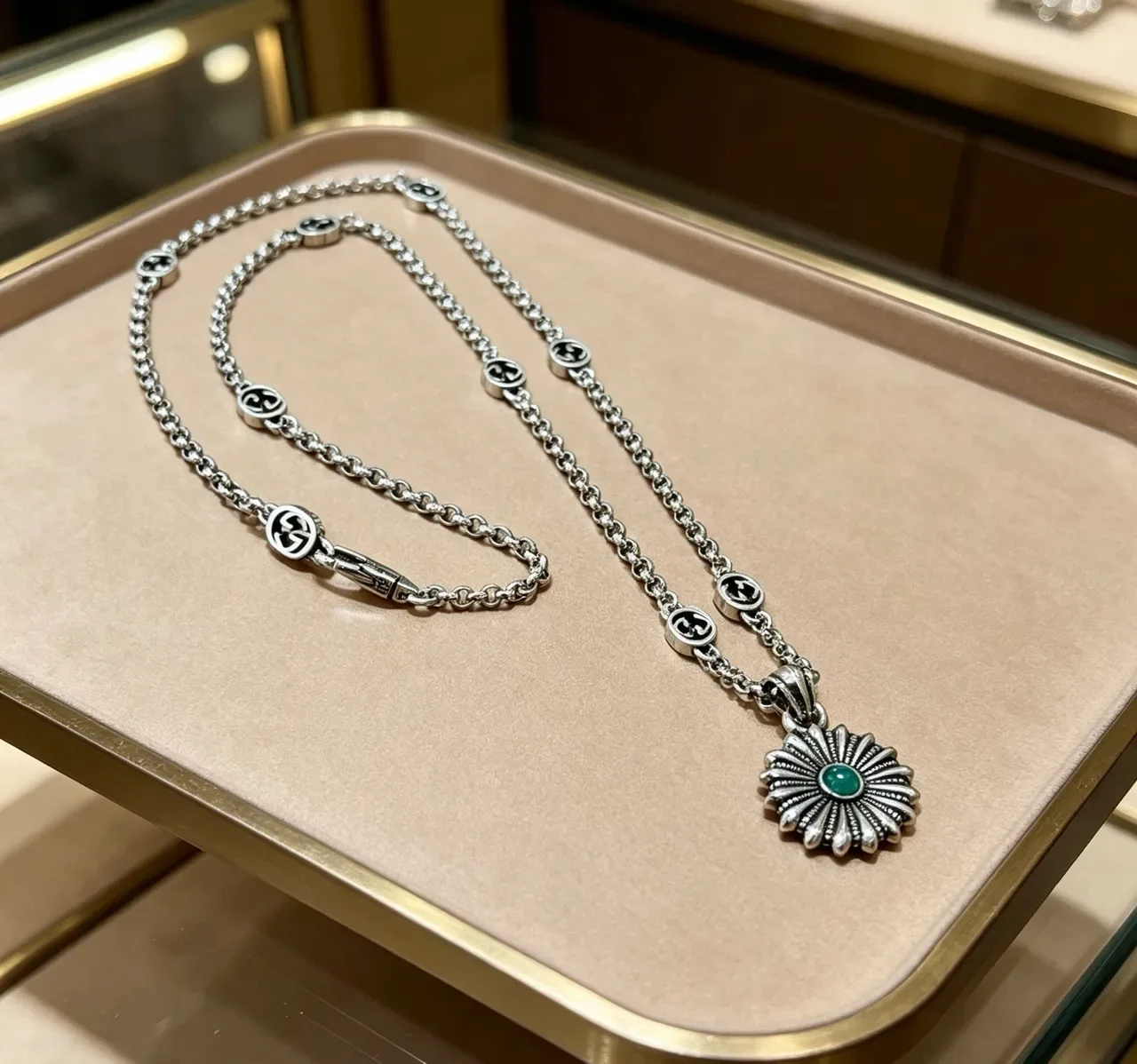 Gucci Silver Black Ball Chain Interlocking G Logo Beads Necklace 9