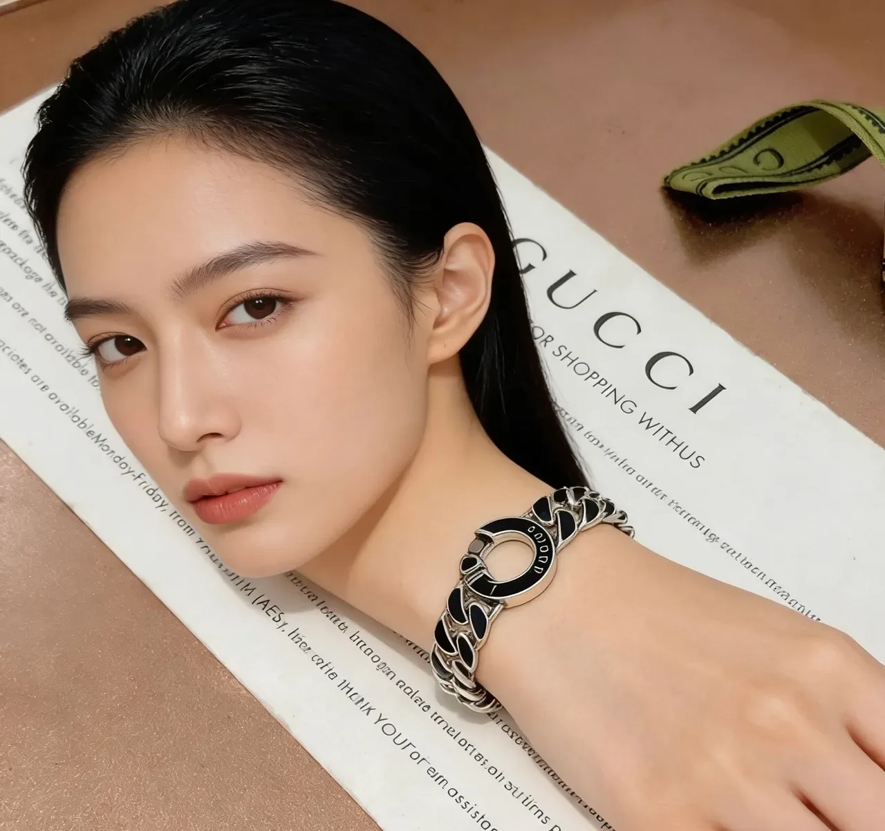 Gucci Silver Black Curb-Link Chain Enamel Inlays Bracelet 4