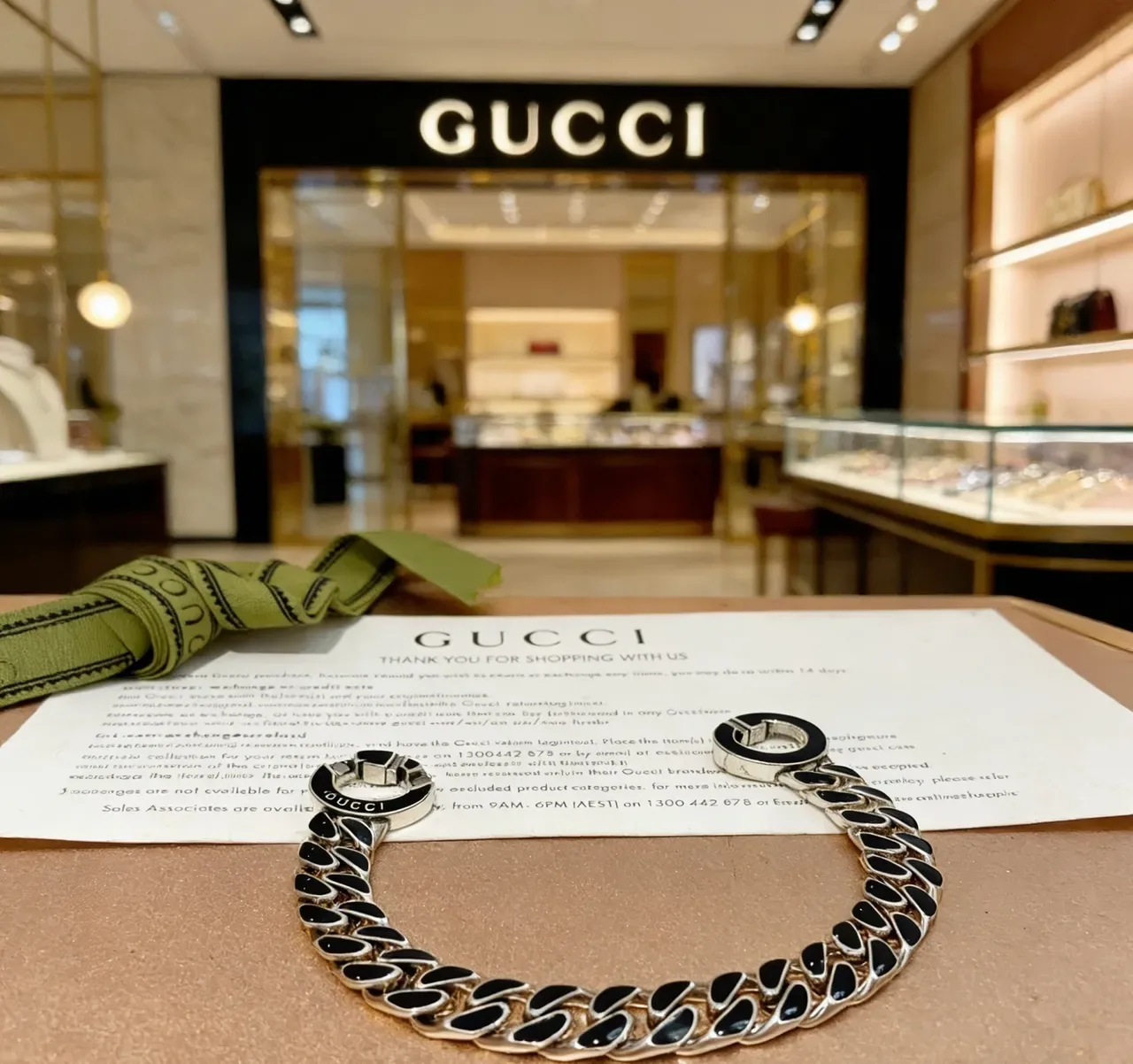 Gucci Silver Black Curb-Link Chain Enamel Inlays Bracelet 5