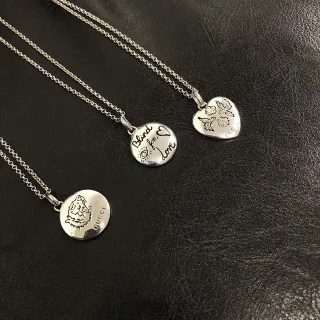Gucci Silver Black Engraved Charms Metal Necklace