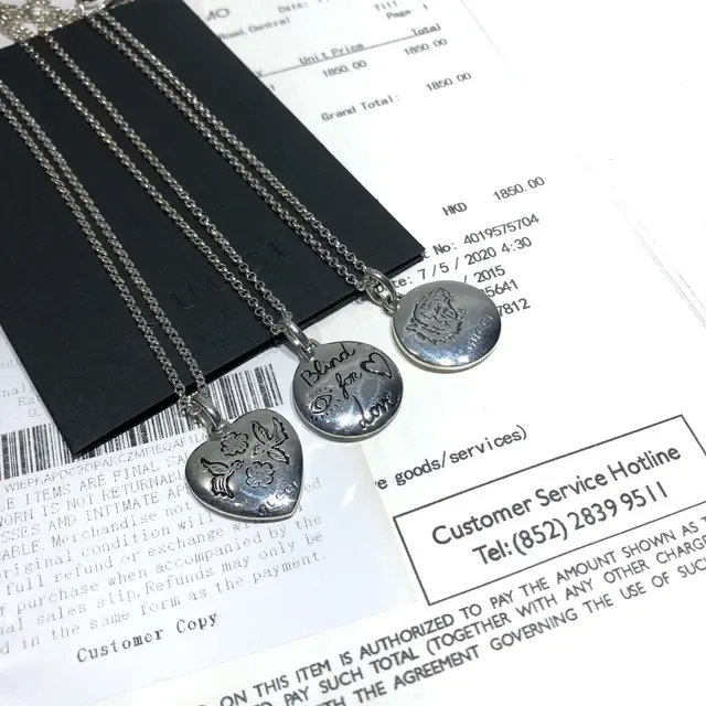 Gucci Silver Black Engraved Charms Metal Necklace 8