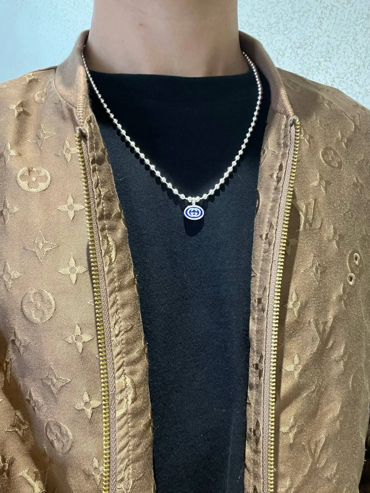 Gucci 银色蓝色球珠链双吊坠设计项链 8